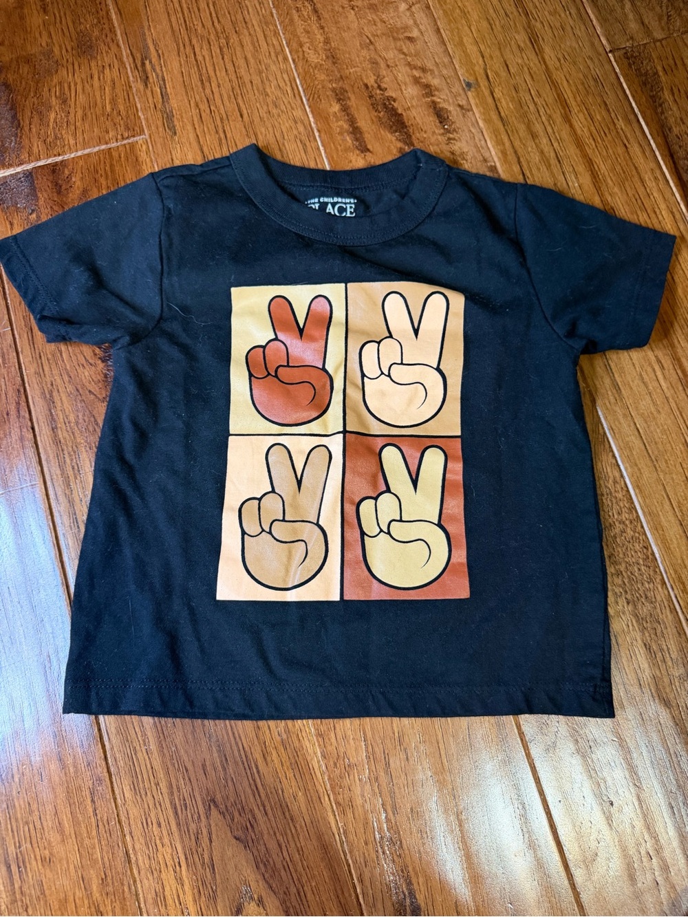 The Children's Place Black Tee with Retro Peace Sign Grid